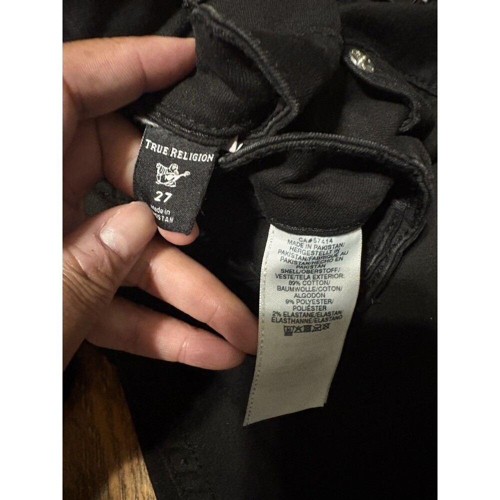 True Religion Mid Rise Skinny Black Denim Jeans Size 27 Stretch 5-Pocket Logo - Picture 8 of 8